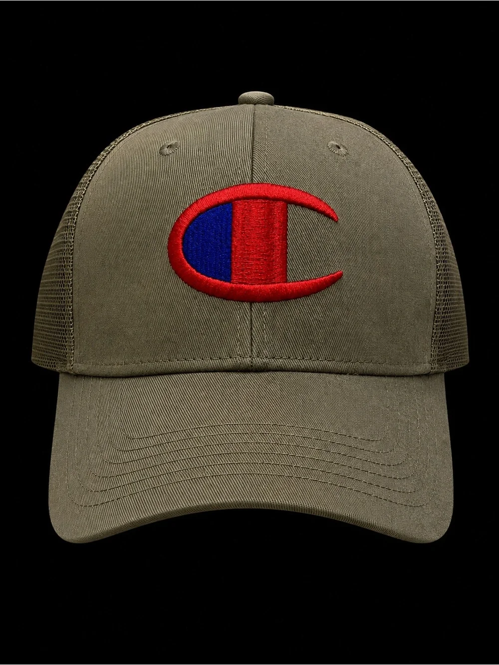Champion Olive Trucker Hat with Red & Blue C Logo